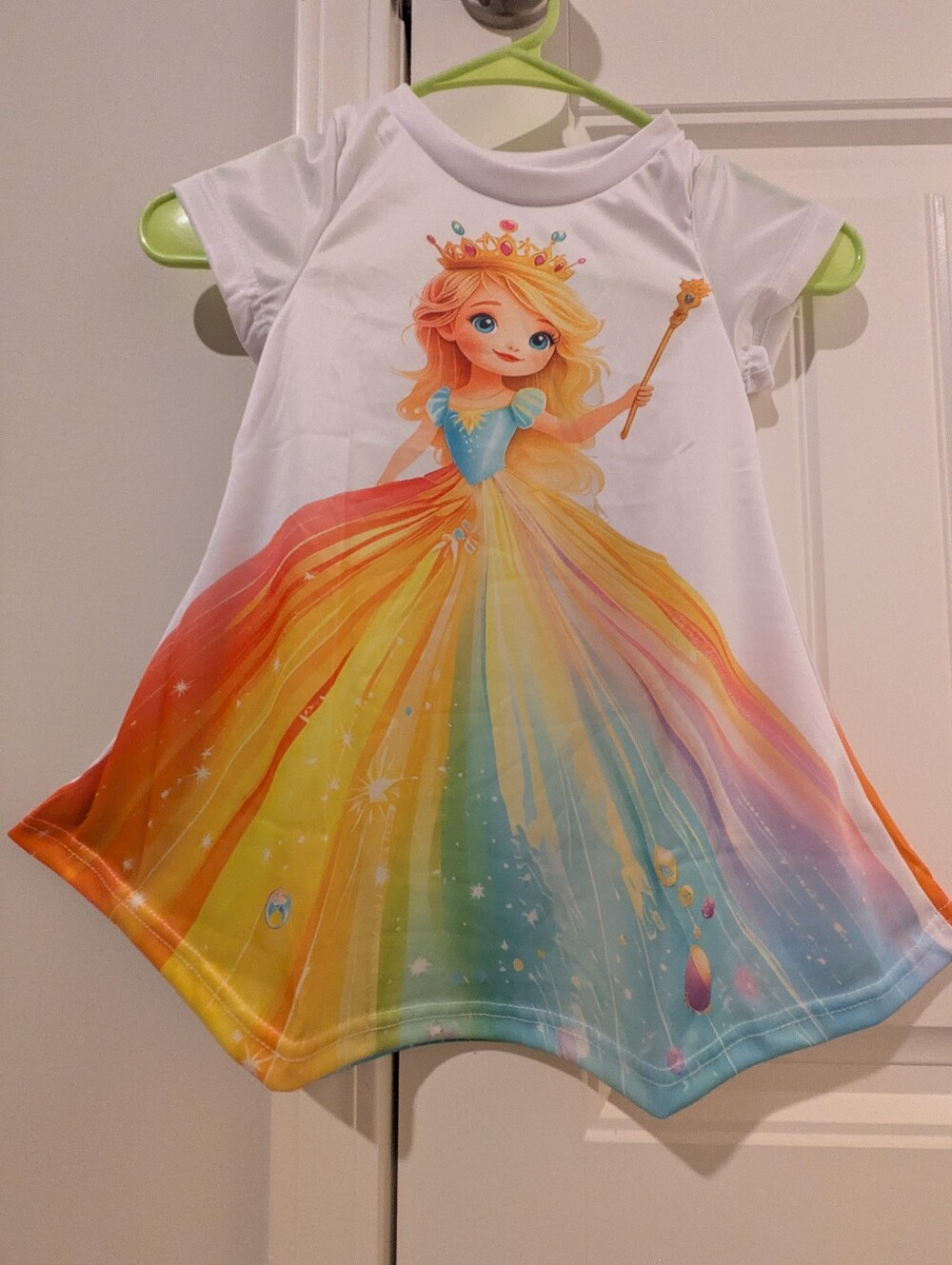 Girls Rainbow Princess Dress - White Top with Multicolor Skirt